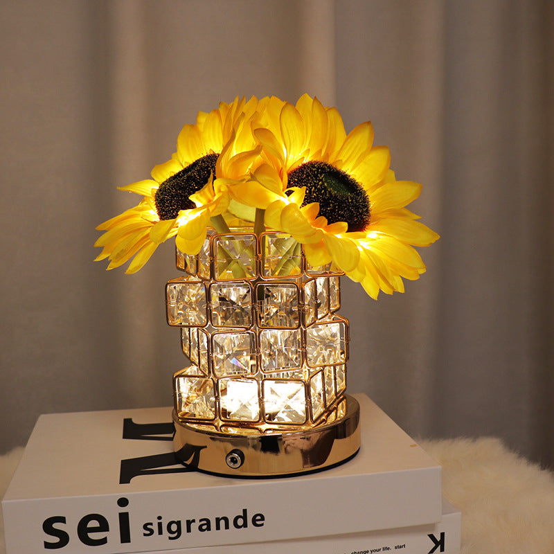 Luce notturna LED dimmerabile a tre colori in cristallo di girasole creativo con cubo di Rubik