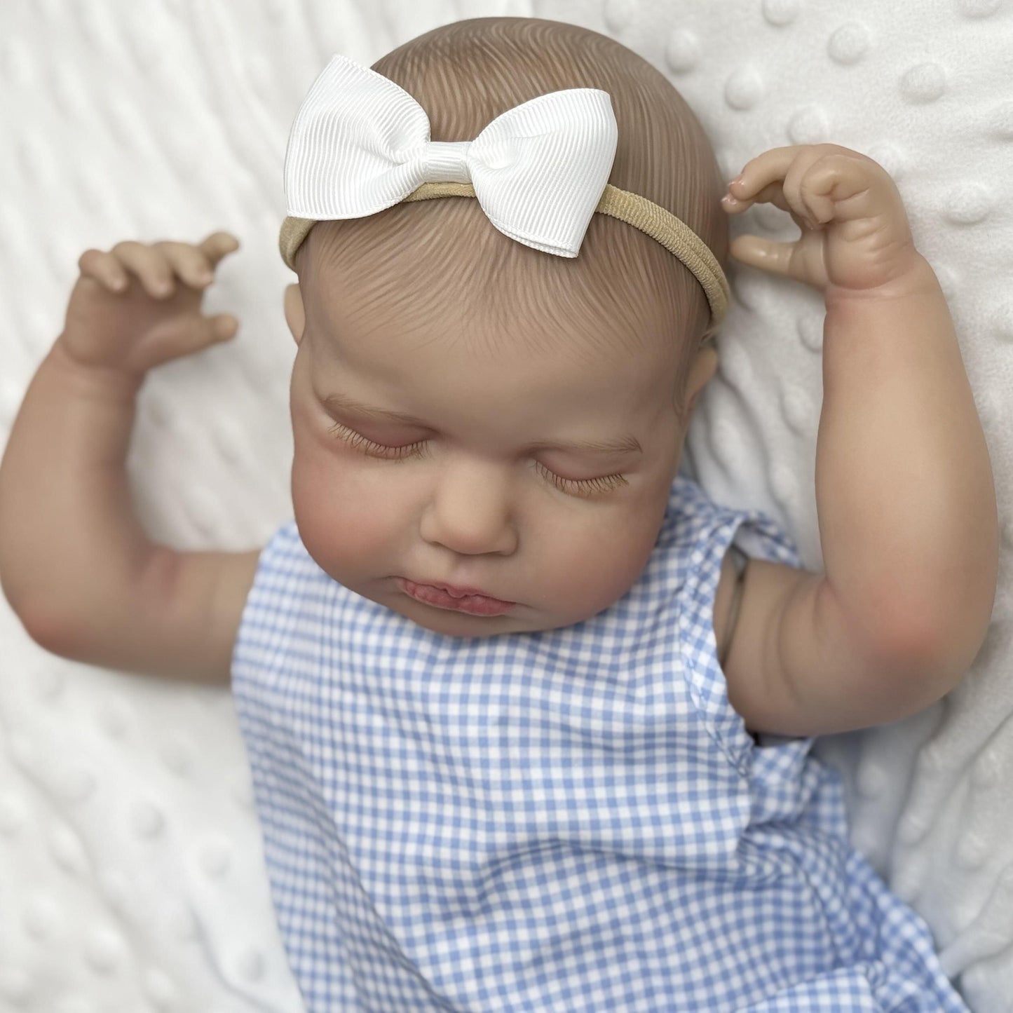 20 Inches 3D Skin Closed Eyes Loulou Reborn Baby Girl In Blue plaid romper