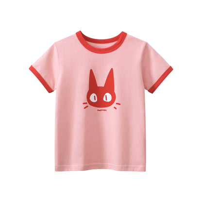 Cartoon cat head printed cotton short-sleeved T-shirt
