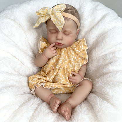 20 Inches Soft Touch Sleeping Loulou Reborn Baby Girl In yellow floral clothes