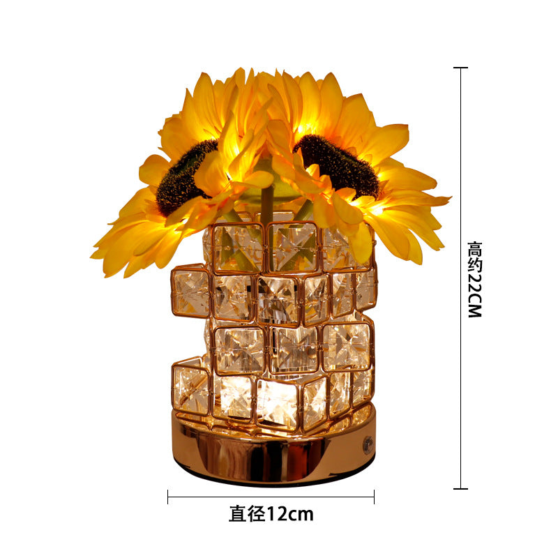Luce notturna LED dimmerabile a tre colori in cristallo di girasole creativo con cubo di Rubik