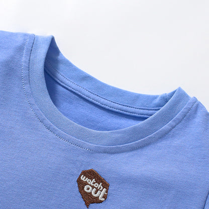 T-shirt da ragazzo a maniche corte con girocollo in tinta unita cartone animato
