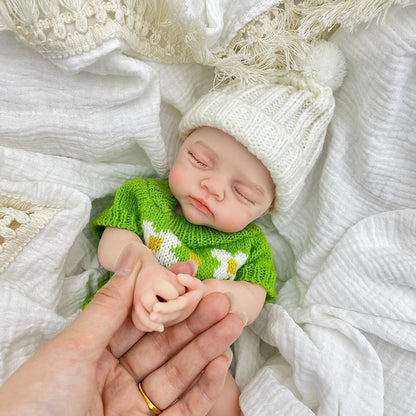 30cm Realistic Full Silicone Closed Eyes Irys Reborn Doll Girl in Green Sweater
