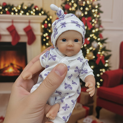 20cm Open Eyes Silicone Mini Bettie Reborn Baby Girl In Purple Floral Jumpsuits