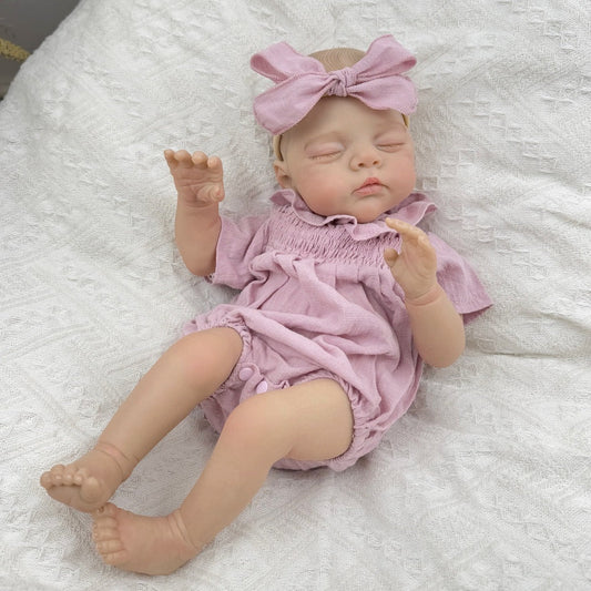 19 inches 3D-Paint Closed Eyes Reborn Doll Irys in Purple Clothes