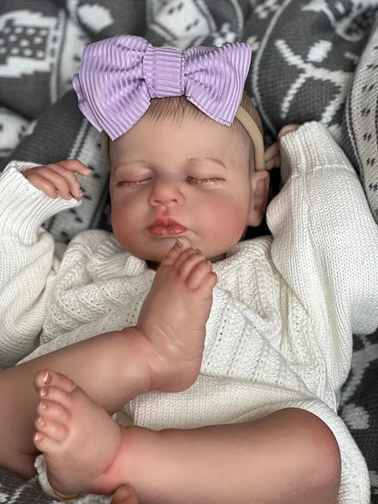 20 Inches Soft Touch Closed Eyes Loulou Reborn Baby Girl In White Overalls