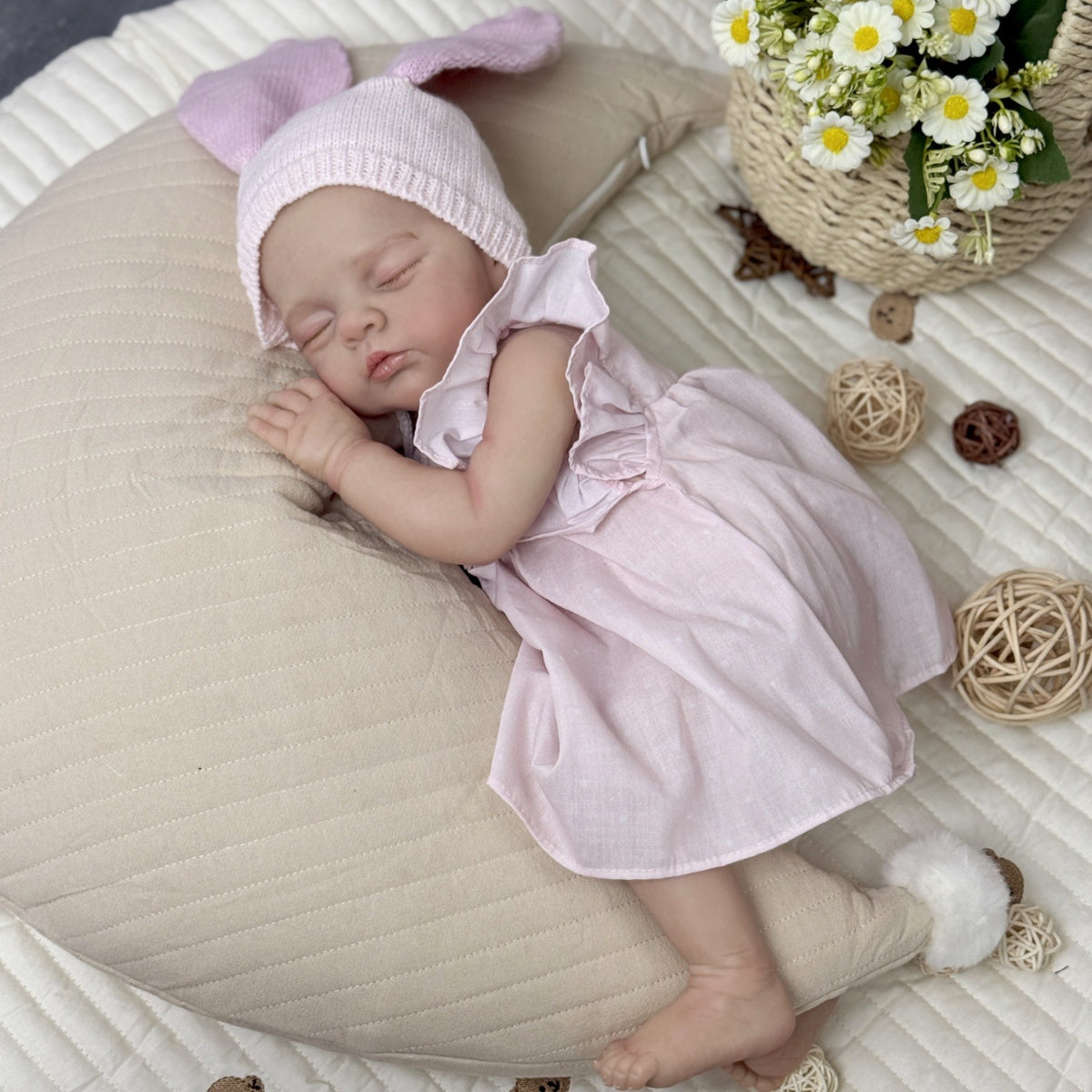 48cm Soft Body Sleeping Irys Reborn Doll In Pink Dress