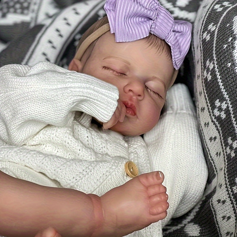 20 Inches Soft Touch Closed Eyes Loulou Reborn Baby Girl In White Overalls