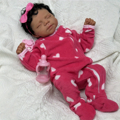 19 Inches Soft Touch Dark Skin Asleep Reborn Doll Girl-Pascale