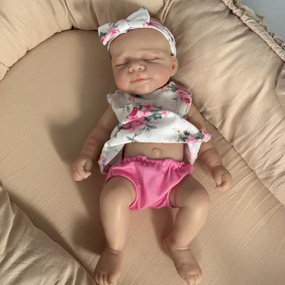 30cm Cute Full Silicone Pascale Reborn Doll Girl In Pink Floral Outfits