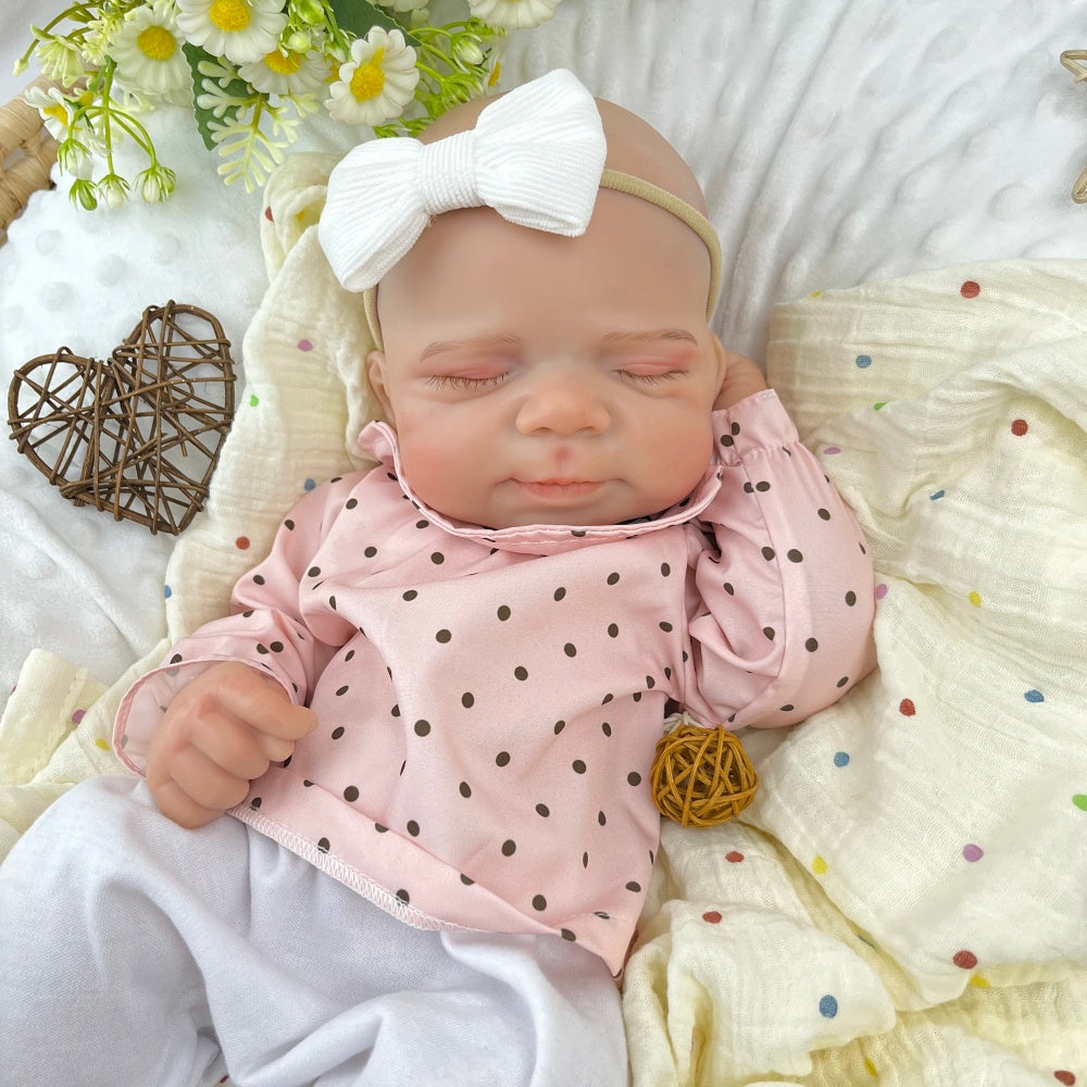 45cm Full Silicone Stretchable Asleep Pascale Reborn Girl in Pink Polk Dot Outfits