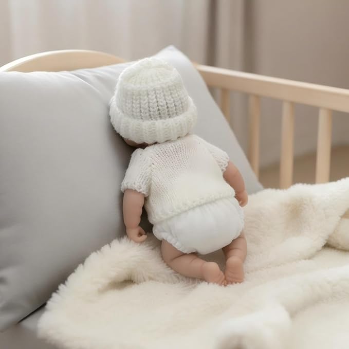 Loulou Bambina rinata in silicone da 20 cm con maglione bianco