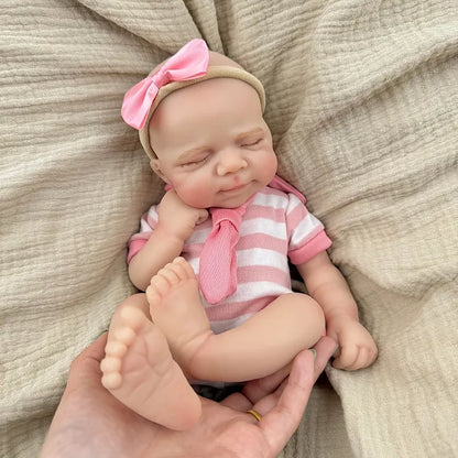 30cm Full Silicone Asleep Pascale Reborn Doll Girl In Pink Stripe Outfits