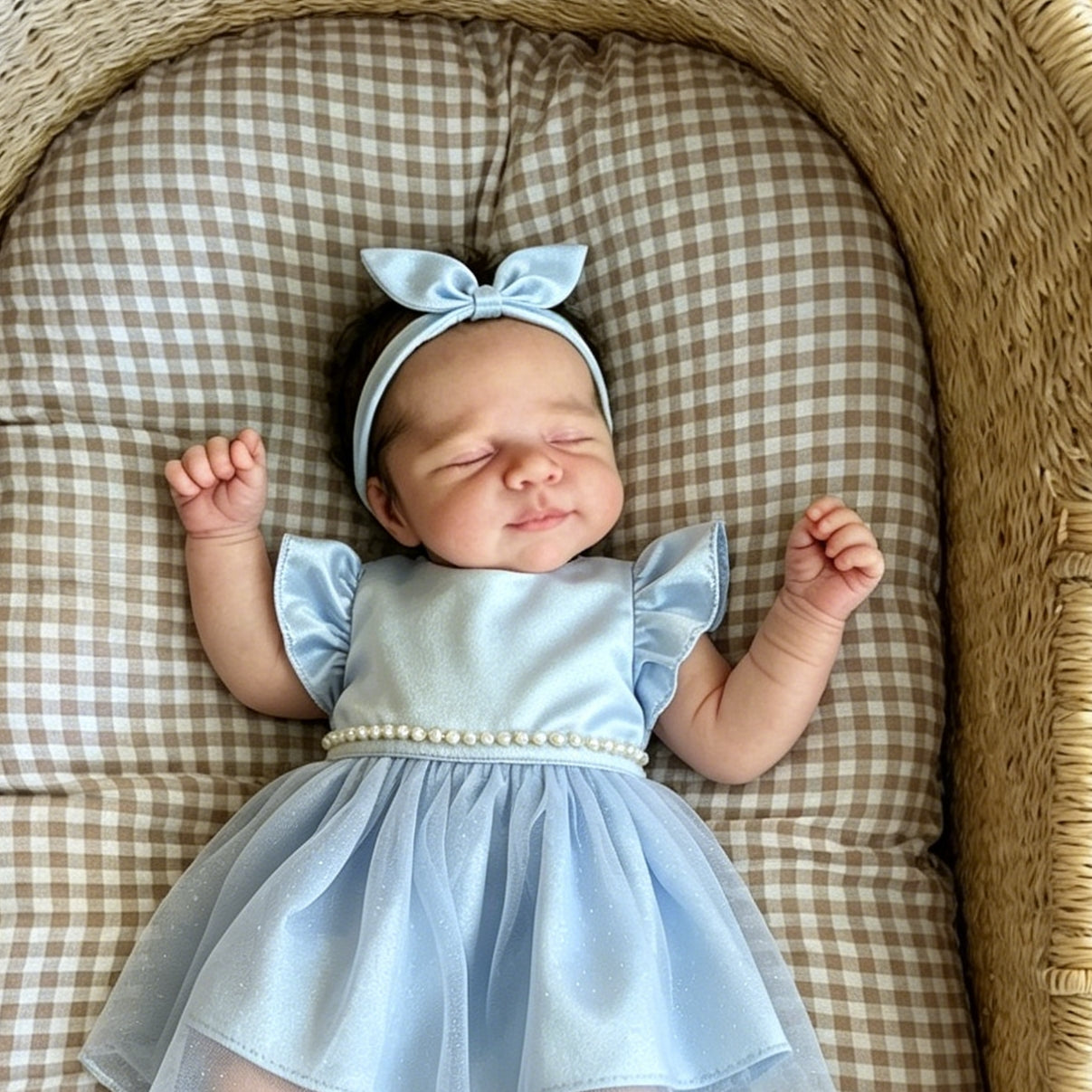 Bambina reborn Pascale addormentata 48 cm con vestito blu