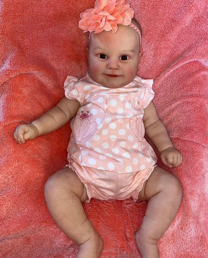 Bambola Reborn da 60 cm con corpo morbido e occhi aperti vestiti a pois rosa-Maddie
