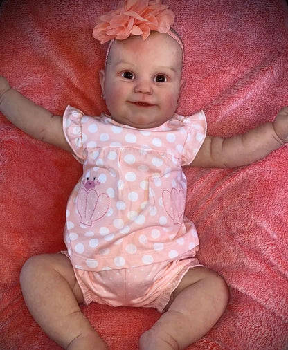 Bambola Reborn da 60 cm con corpo morbido e occhi aperti vestiti a pois rosa-Maddie