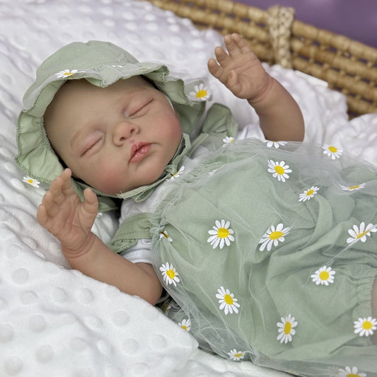 19 inches 3D-Paint Sleeping Reborn Doll Irys in Green Clothes