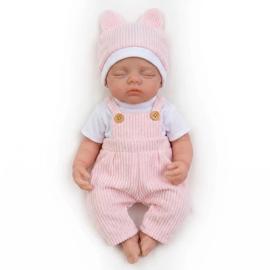 Bambola reborn Irys 30 cm realistica interamente in silicone con abito rosa