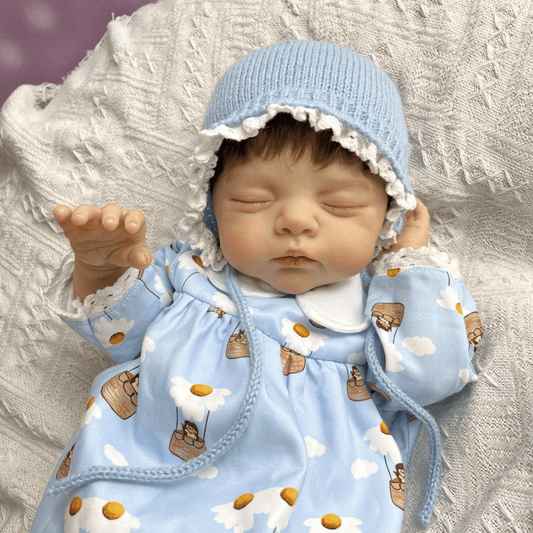 19 inches 3D-Paint Closed Eyes Short Hair Reborn Doll Irys in Blue Dress