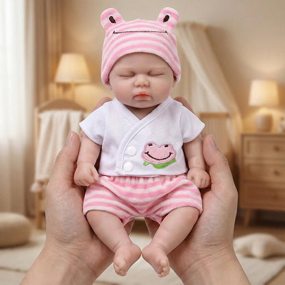 30cm Full Silicone Closed Eyes Reborn Doll Girl Pickle in Pink Frog Outfits