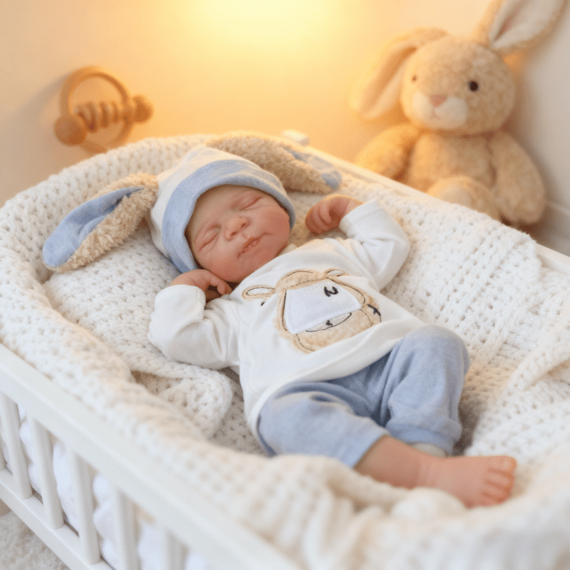 Bambola Reborn Neonata Realistica da 48 cm dipinta a mano con occhi chiusi Pascale