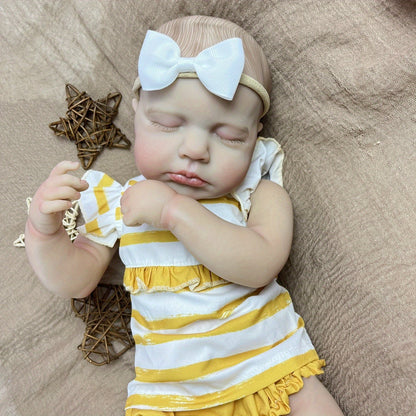 20 Inches 3D Skin Closed Eyes Loulou Reborn Baby Girl In Yellow Stripe Clothes