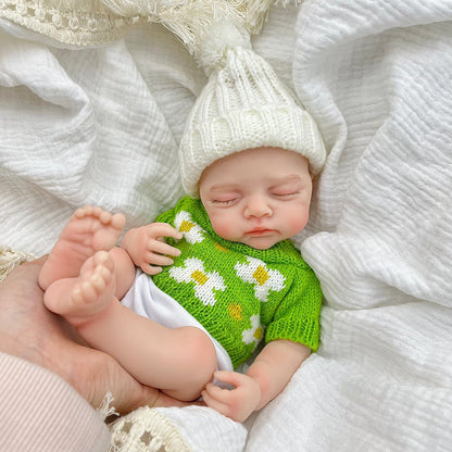 30cm Realistic Full Silicone Closed Eyes Irys Reborn Doll Girl in Green Sweater