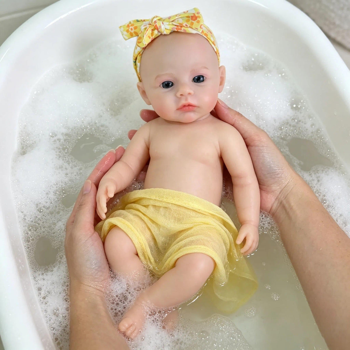 30cm Soft Full Silicone Meadow Reborn Baby Girl In Yellow Flower Dress