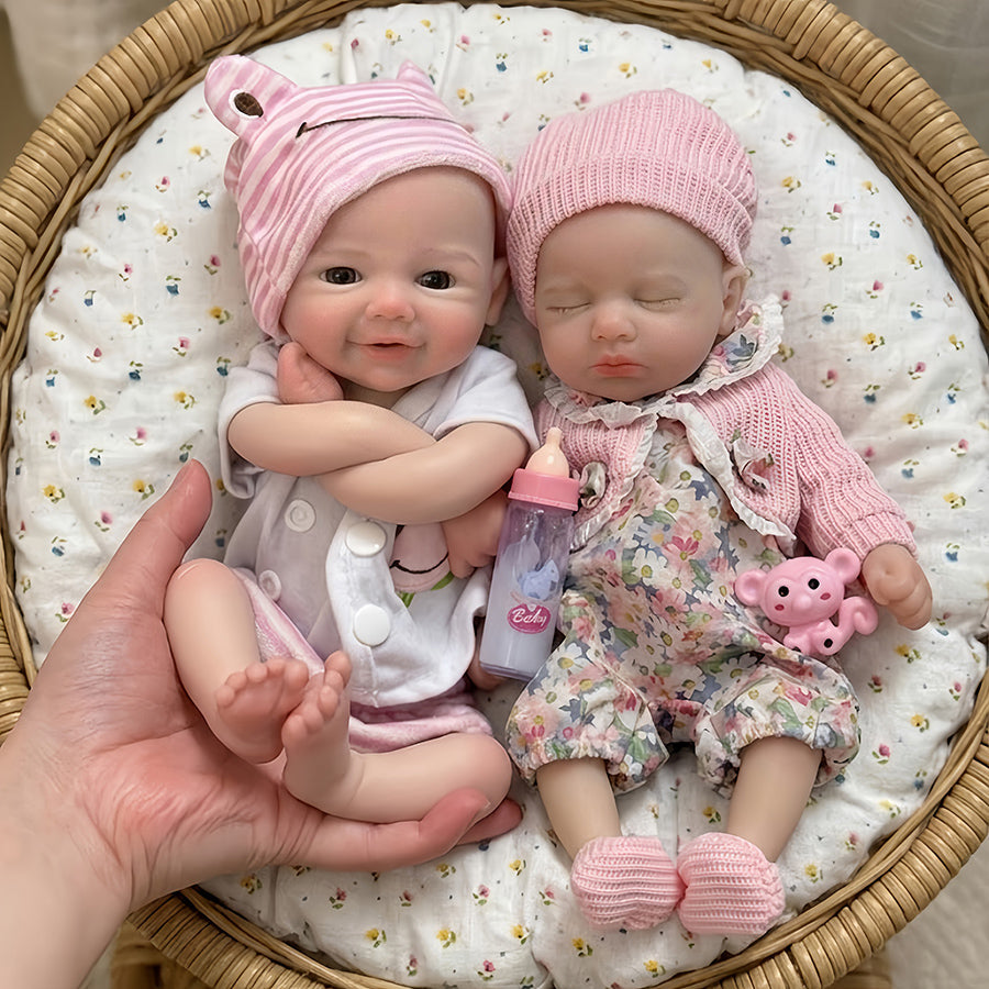 Bambole reborn in silicone integrale da 30 cm sorelle gemelle - Loulou e Vivienne
