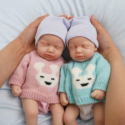 30cm Lifelike Closed Eyes Silicone Reborn Baby Doll Twin Sisters-Loulou