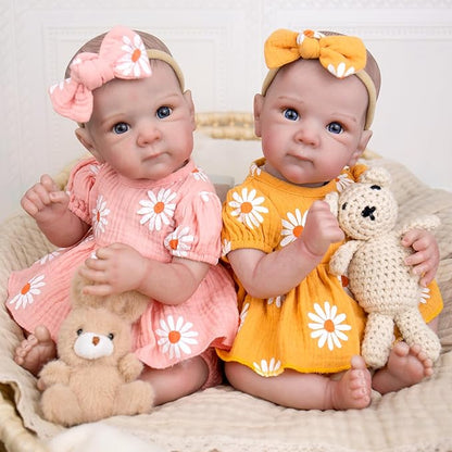 Bambole Reborn Gemelle con Corpo Morbido e Occhi Aperti da 48 cm in Body a Margherita-Bettie