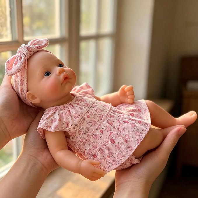 Bambola reborn realistica in silicone da 18 pollici con vestito floreale raffigurante una bambina di nome Meadow
