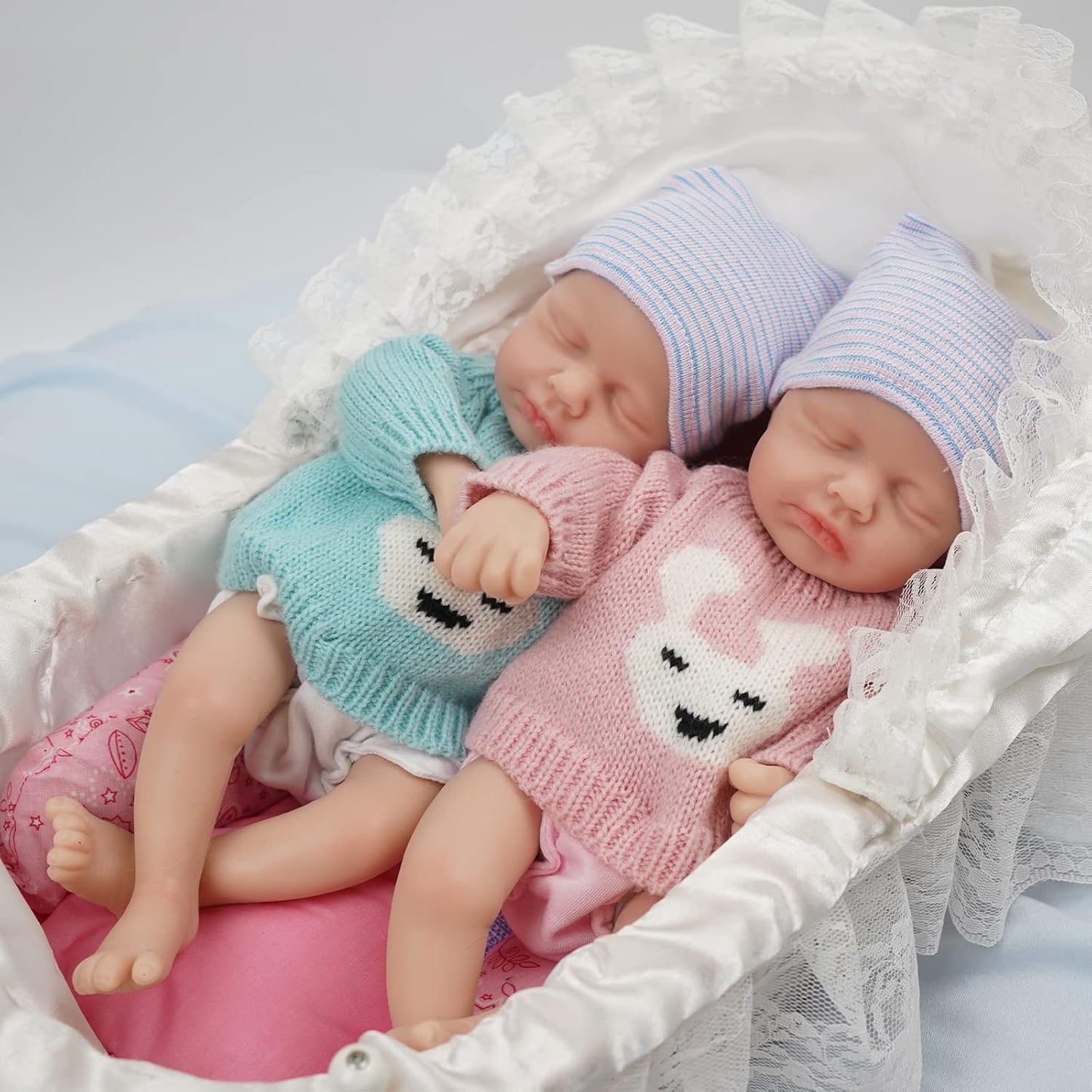 30cm Lifelike Closed Eyes Silicone Reborn Baby Doll Twin Sisters-Loulou