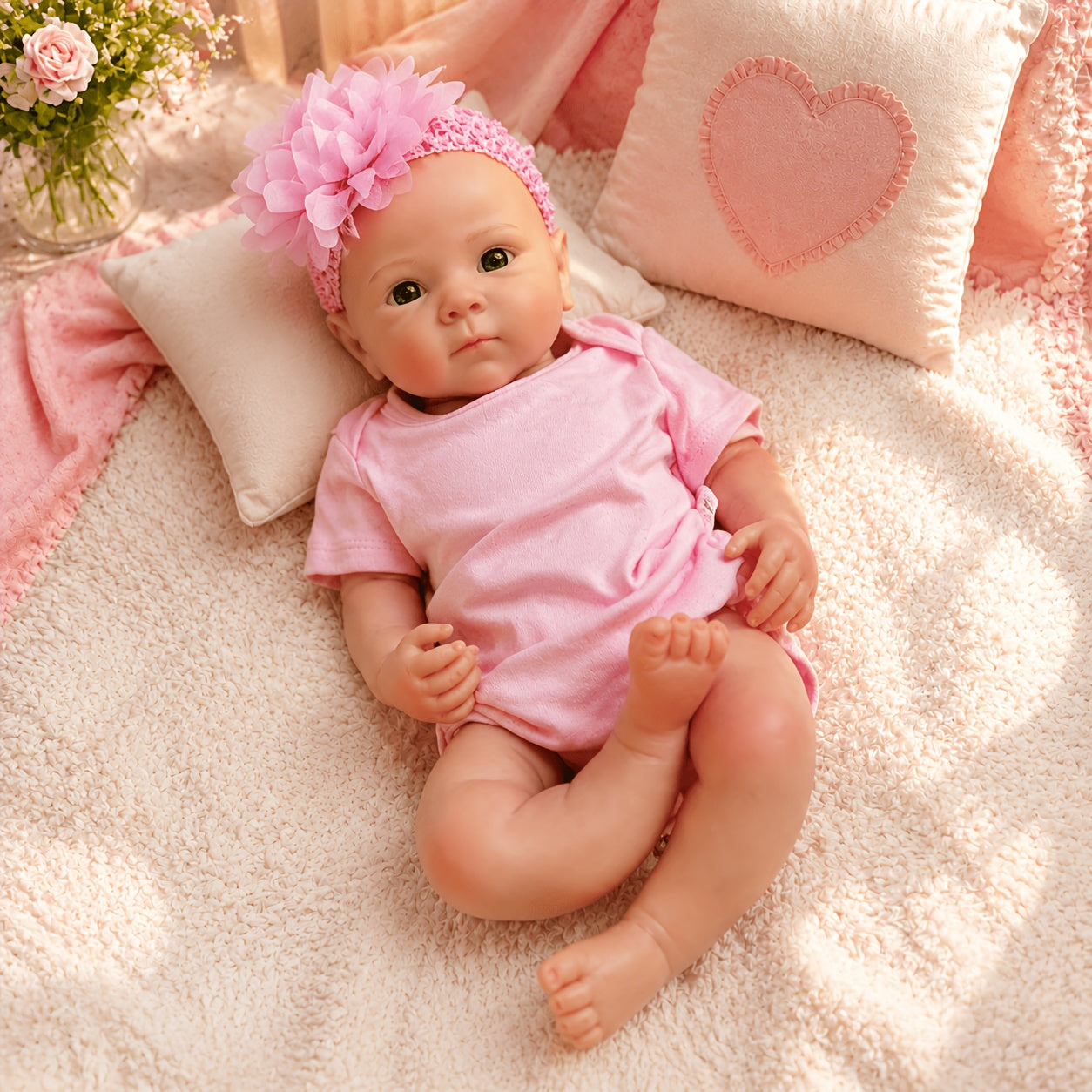 Bambola Reborn Bettie da 18 pollici (45cm) in silicone pieno femminuccia con tutina rosa