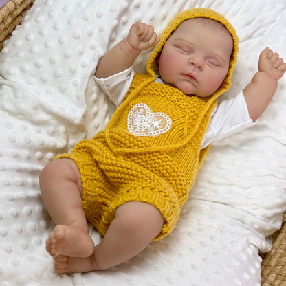 20 Inches 3D Skin Soft Body Sleeping Reborn Doll In Yellow Sweater- Peaches