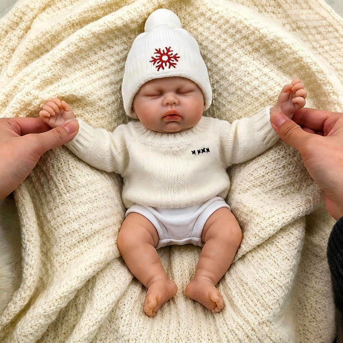 30cm Full Silicone Closed Eyes Reborn Doll Girl Pickle in White Sweater