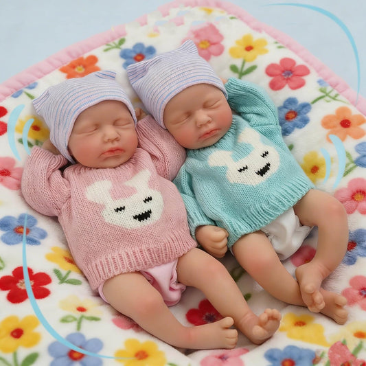 30cm Lifelike Closed Eyes Silicone Reborn Baby Doll Twin Sisters-Loulou