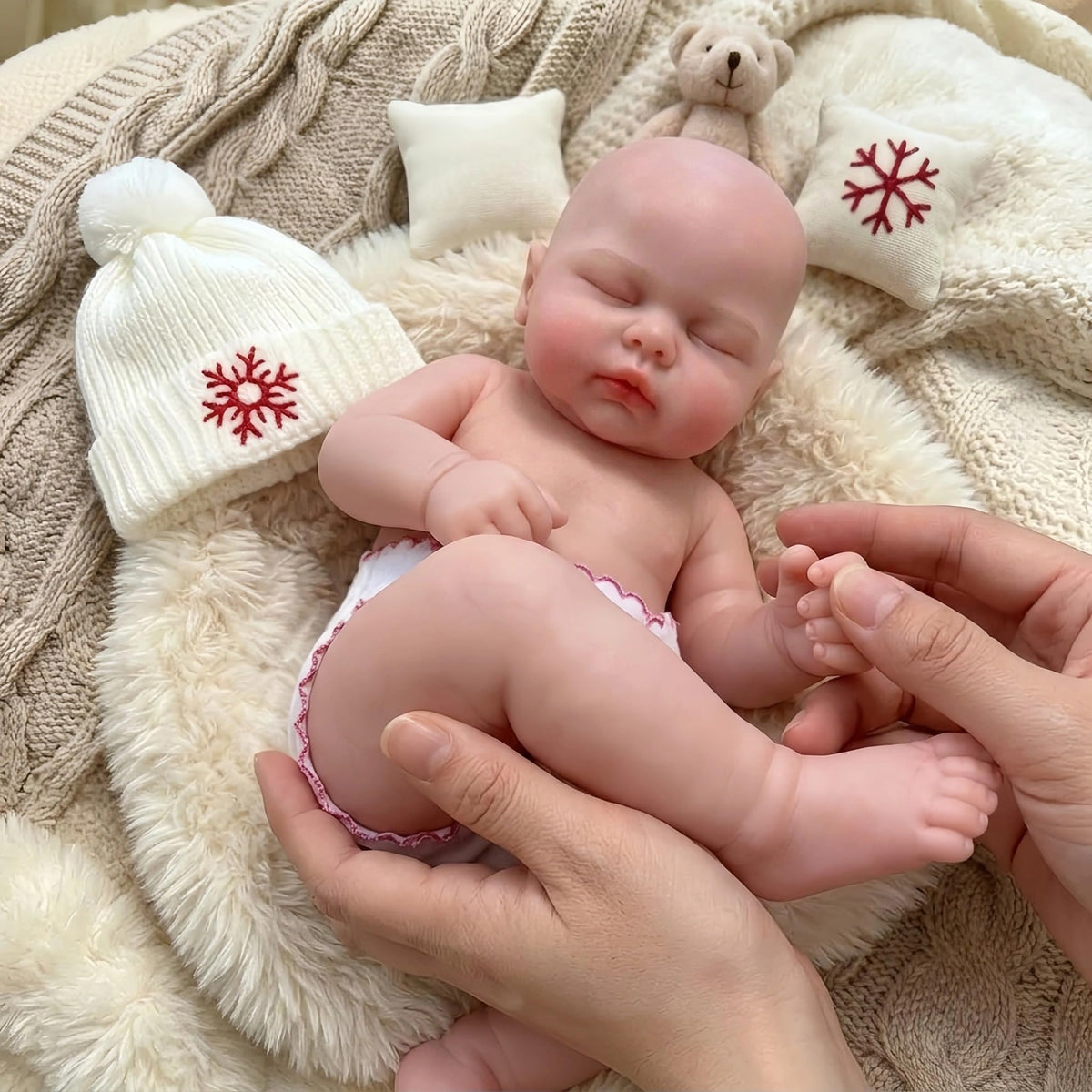30cm Full Silicone Closed Eyes Reborn Doll Girl Pickle in White Sweater