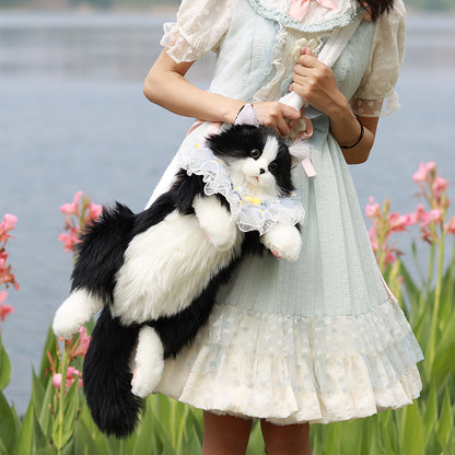 Adorabile zaino di peluche realistico fatto a mano con gattino