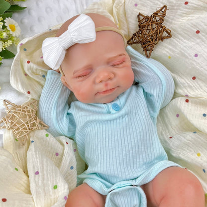 45cm Full Silicone Stretchable Asleep Pascale Reborn Girl in Blue Romper