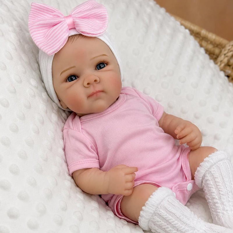 Bambola reborn Bettie da 18 pollici con occhi azzurri realistici bambina con body rosa