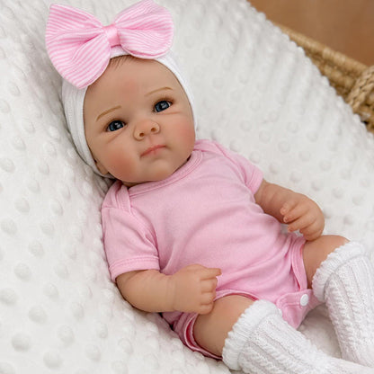 Bambola reborn Bettie da 18 pollici con occhi azzurri realistici bambina con body rosa