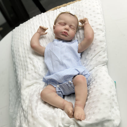 20 Inches 3D Skin Closed Eyes Loulou Reborn Baby Girl In Blue plaid romper