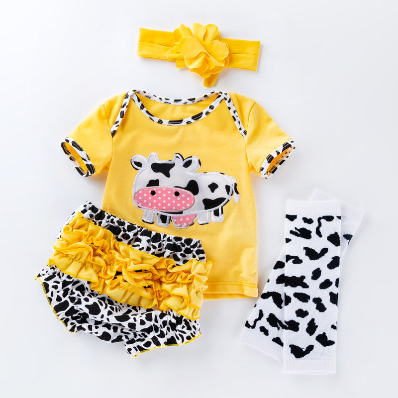 Cartoon Cow 4-Piece Outfit Set for 21-22 Inches Reborn Dolls