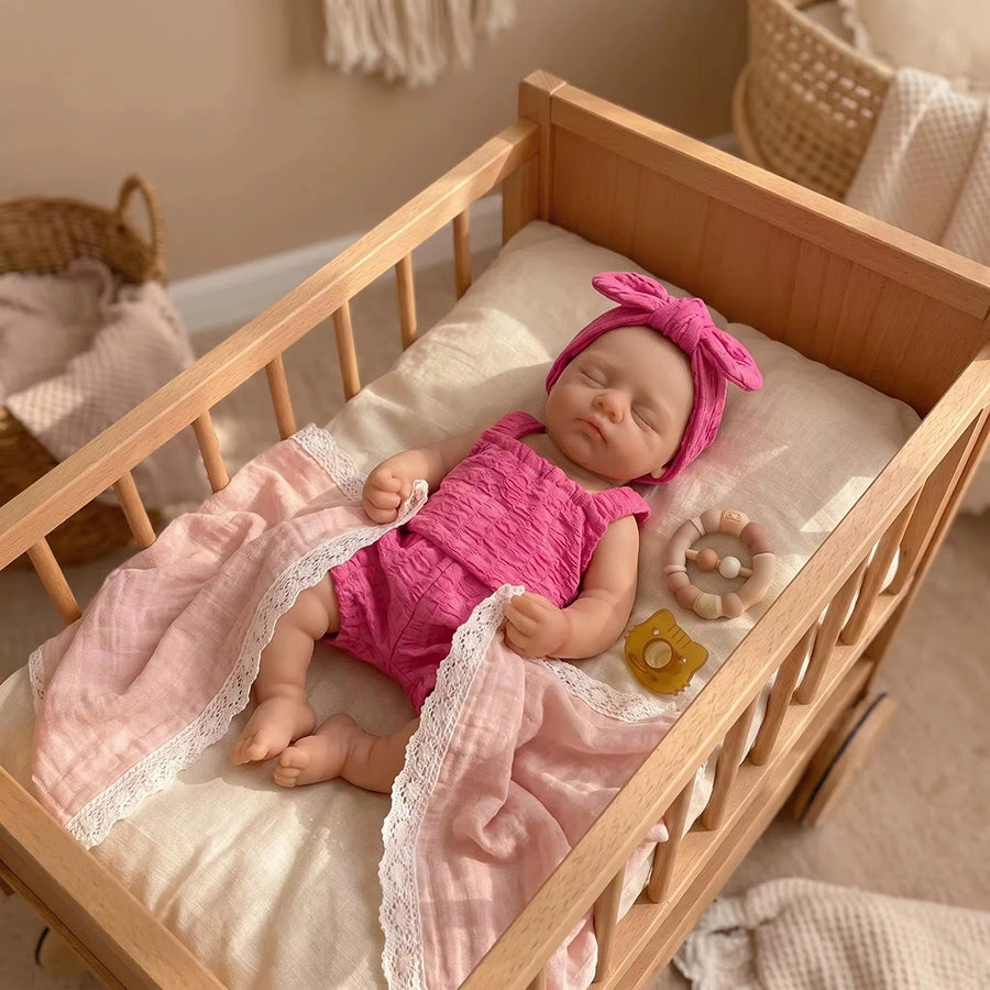30cm Realistic Full Silicone Closed Eyes Irys Reborn Doll Girl in Rose Outfits