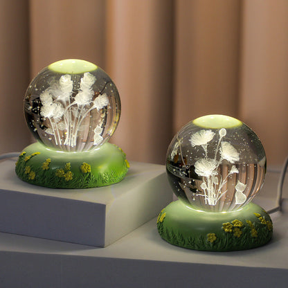 Sfera di cristallo 3D con fiore scolpito all'interno della lampada notturna a sfera di vetro