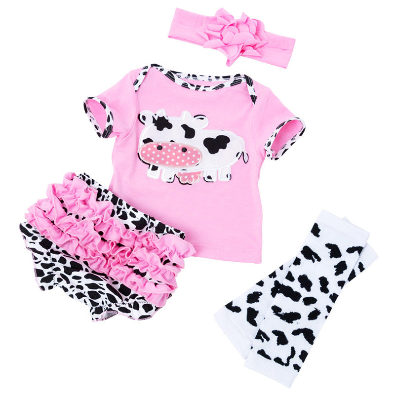 Cartoon Cow 4-Piece Outfit Set for 21-22 Inches Reborn Dolls