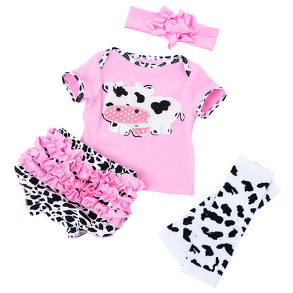 Cartoon Cow 4-Piece Outfit Set for 21-22 Inches Reborn Dolls