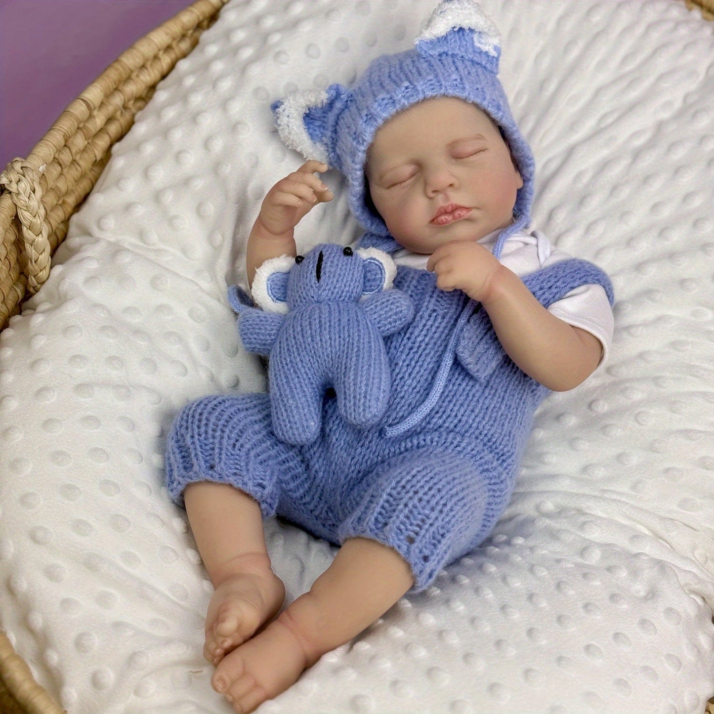 20 Inches 3D Skin Closed Eyes Loulou Reborn Doll In Blue Overalls