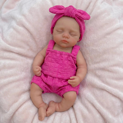 30cm Realistic Full Silicone Closed Eyes Irys Reborn Doll Girl in Rose Outfits